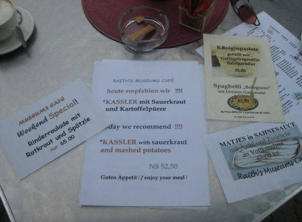 Swakopmund Speisekarte